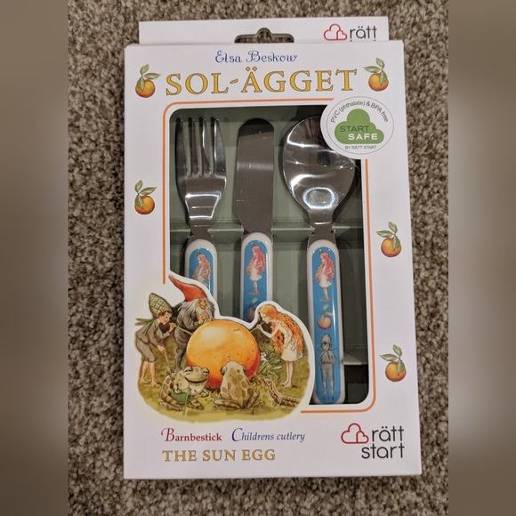 Rätt Start The Sun Egg Children's Tableware Set, Utensils, & Book (Elsie Beskow) - Picture 3 of 9